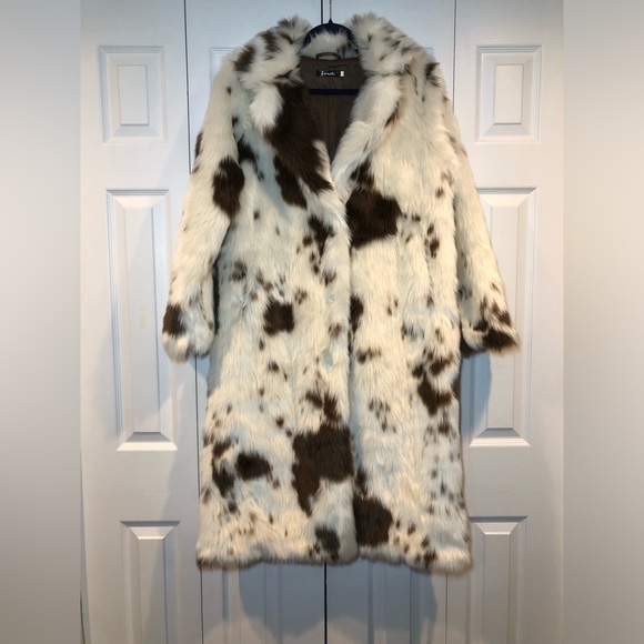 NWOT Women Cow Faux Fur Lapel Maxi Coat Fleece Outwear Jacket with Pockets - Picture 3 of 13